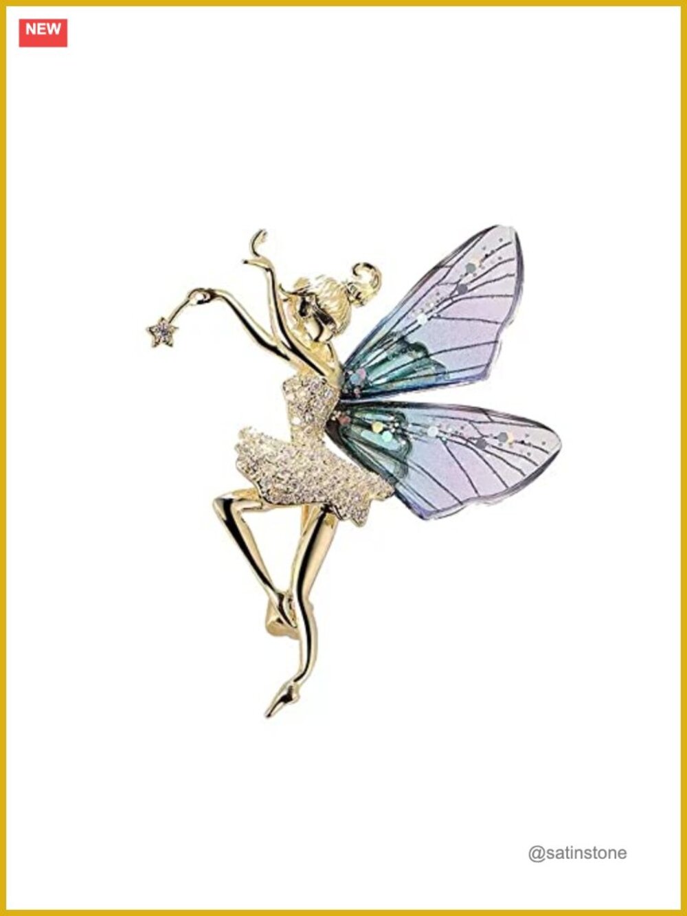 Angel Wings Rhinestone Brooch Pin Elegant Wedding Bouquet Jewelry Gift